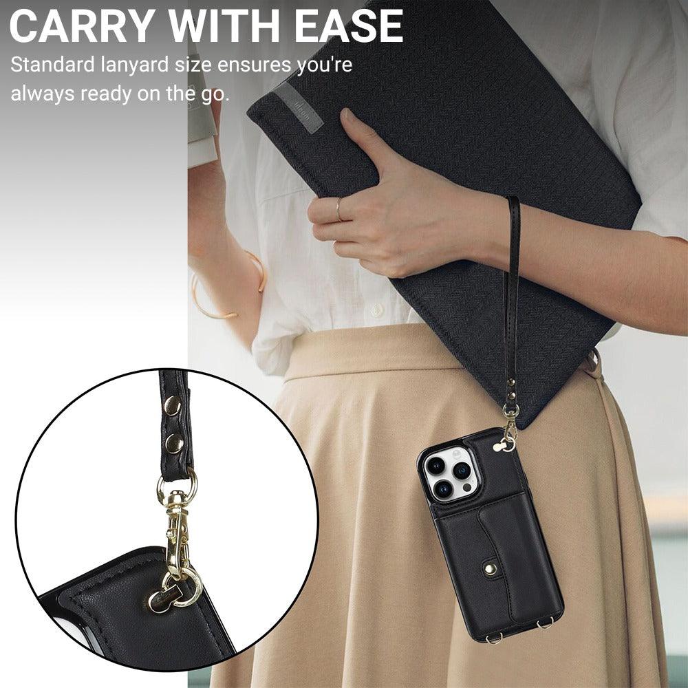 Avida Leather Wallet iPhone Case With Long Lanyard - Astra Cases SG