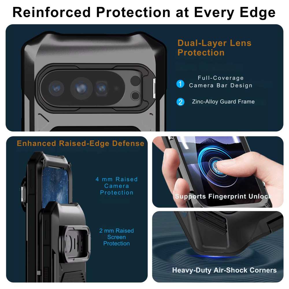 Gens Heavy-Duty Google Pixel Case with Built-in Tempered Glass & Camera Kickstand