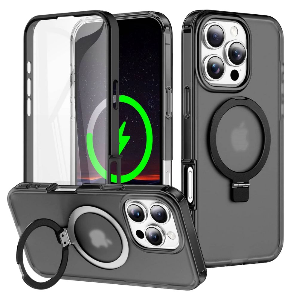 Dives Shockproof Matte iPhone Case With Screen Protector And Ring Holder