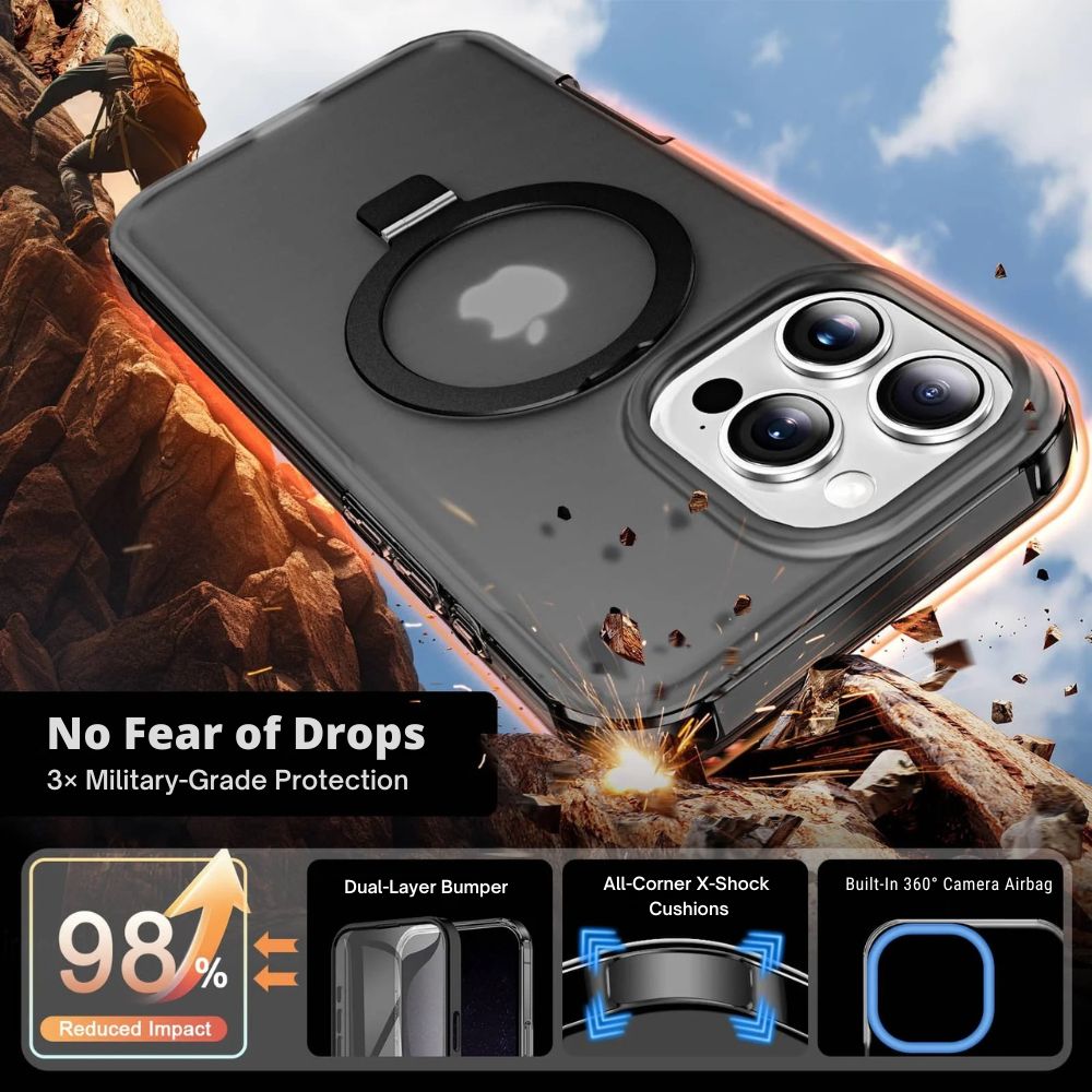 Dives Shockproof Matte iPhone Case With Screen Protector And Ring Holder