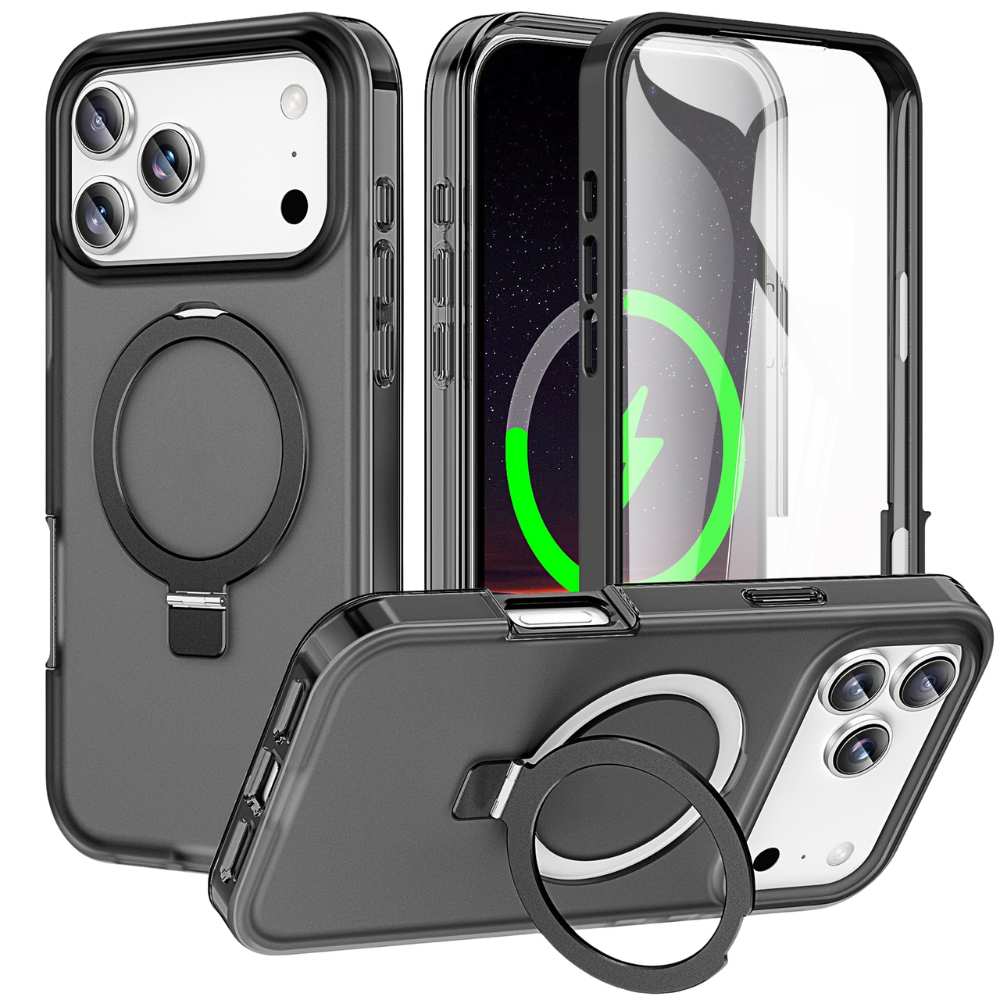 Dives Shockproof Matte iPhone Case With Screen Protector And Ring Holder