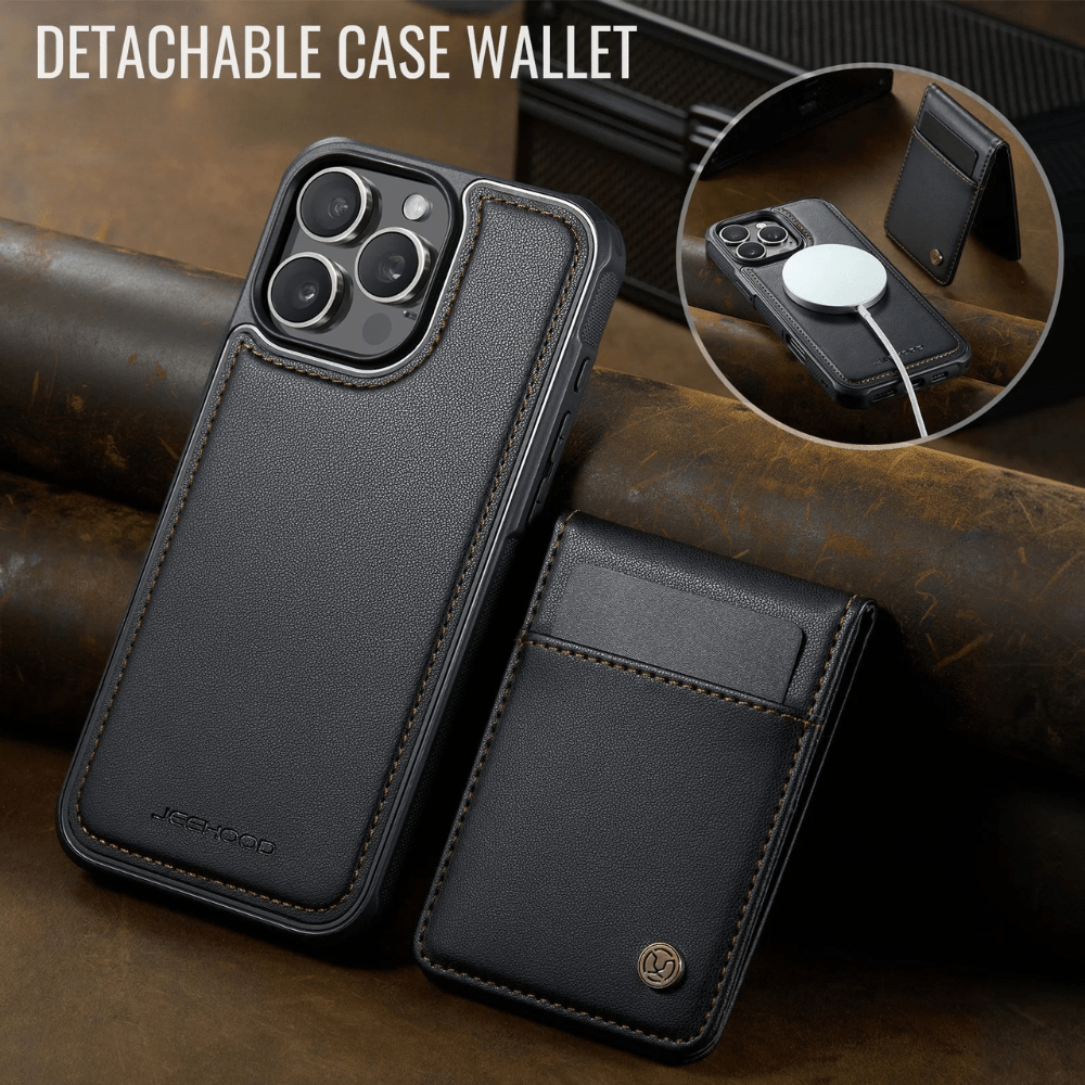 Perdo Magnetic Leather Wallet iPhone Case With Detachable Card Holder - Astra Cases