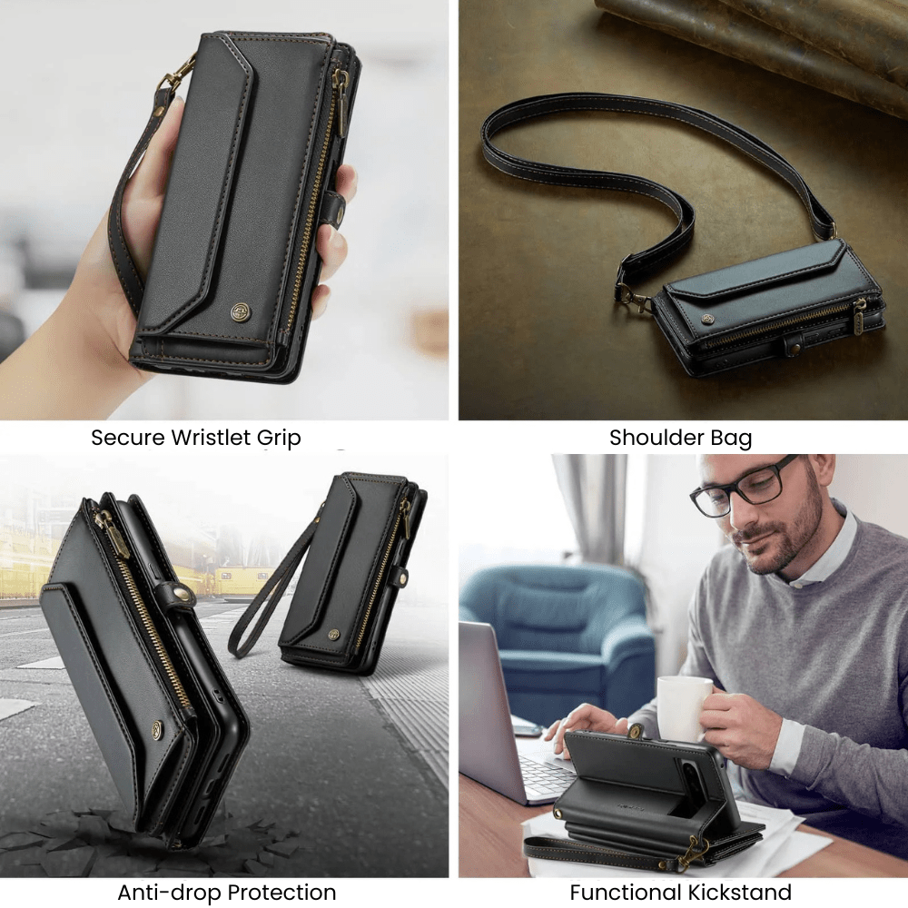 Tergo RFID Blocking Wallet Case With Crossbody Strap And Lanyard For Google Pixel - Astra Cases