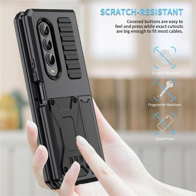 Heres Silicone Galaxy Z Fold 4 Case with Shockproof Metal Bumper and Kickstand - Astra Cases SG