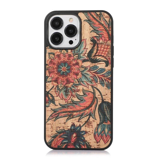 Nobilis Floral Pattern Breathable Cork Wood iPhone Case with Soft Shockproof Silicone Bumper - Astra Cases